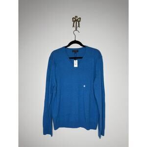 Express Men's Cerulean Blue 100% Merino Wool Extra Fine V-Neck Sweater L NWT